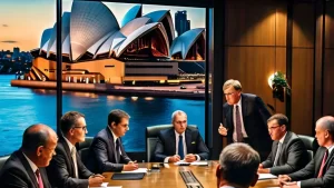 In this image in australia in the luxury building having business meeting.